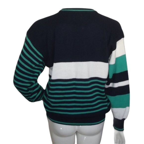 FIA ITALIA Sweater, M, Blue/White/Green stripes, Crested, Pullover, crew neck - Picture 5 of 11